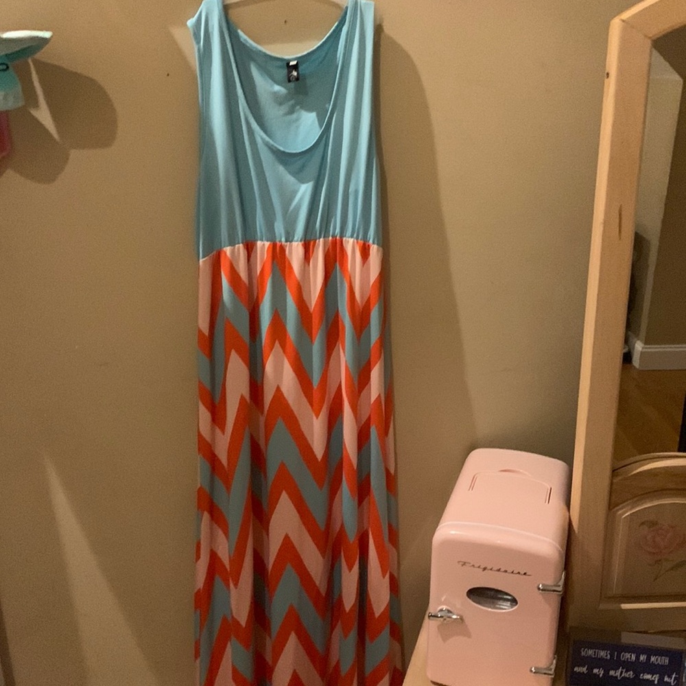 Selling a turquoise white and orange XXL maxi dress